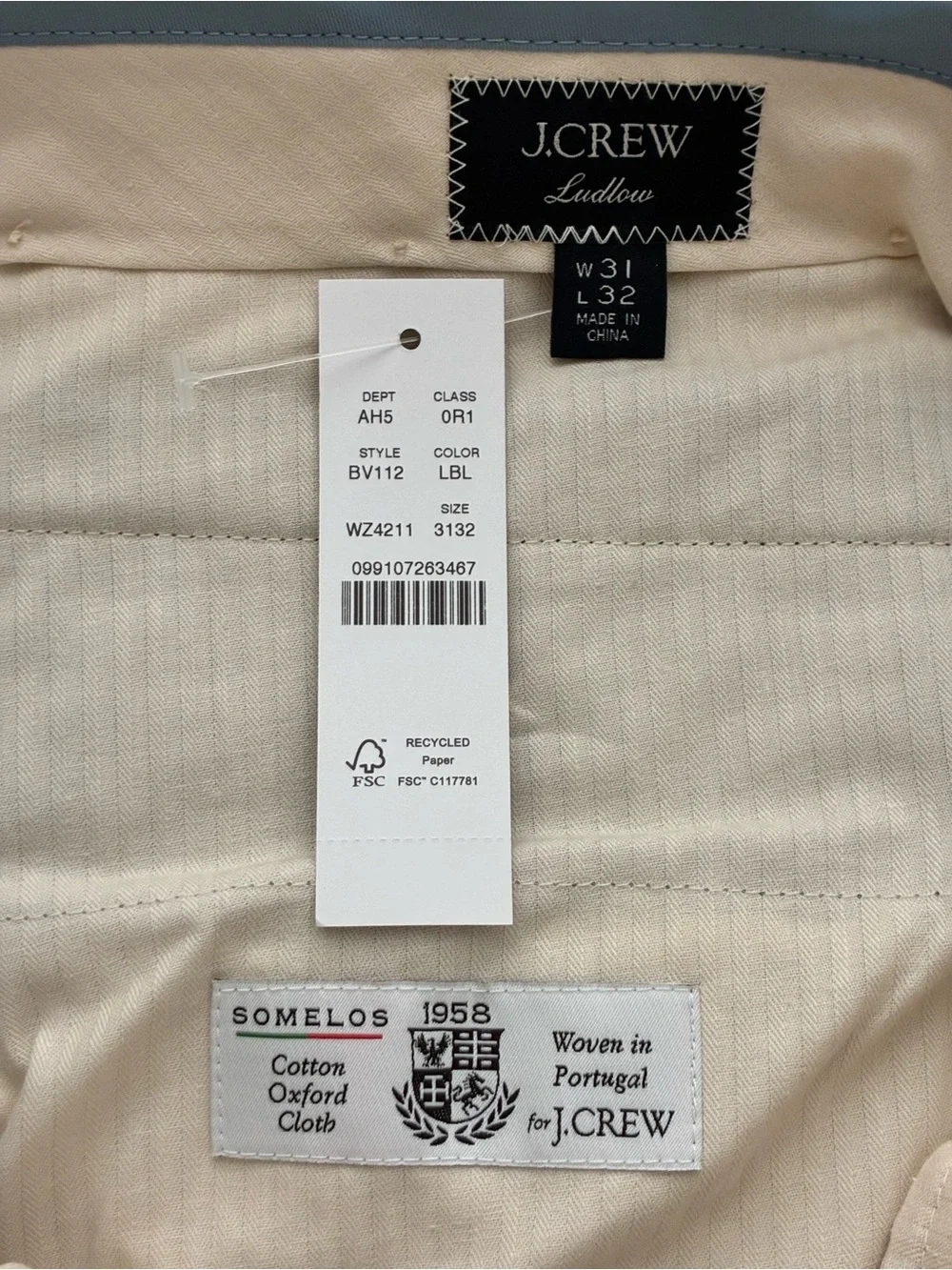 J Crew Ludlow Slim-fit suit pant in Portuguese cotton oxford 31x32 NWT